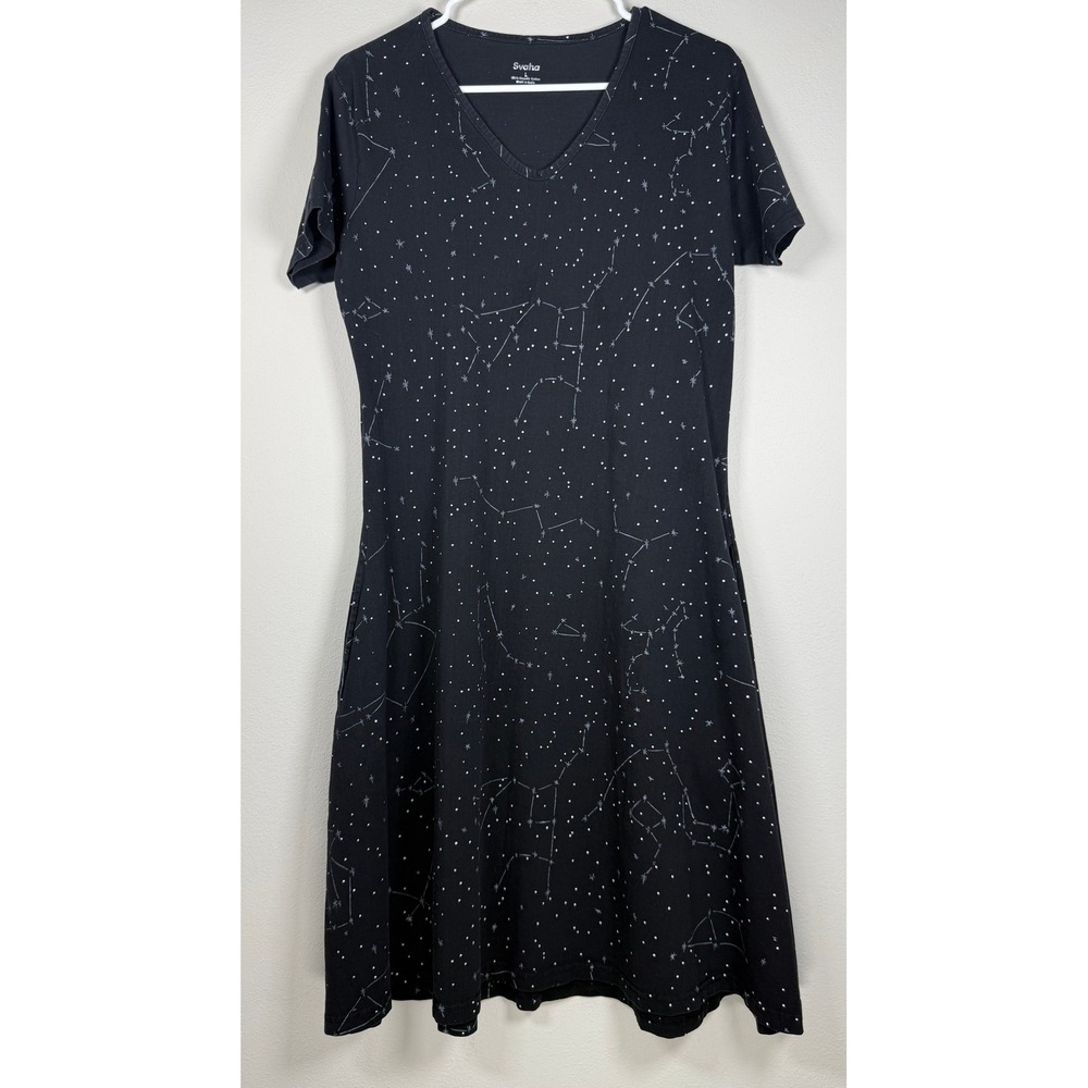 Svaha Constellation A-Line Dress Women Large Black Organic Cotton STEM Teacher